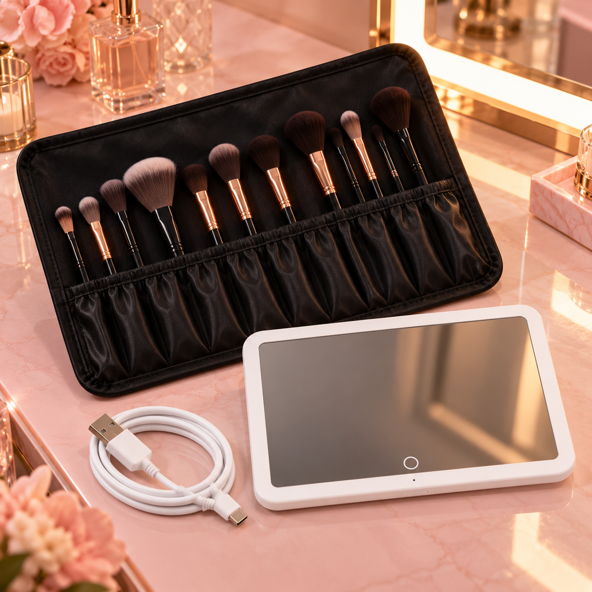 Bellisima — Mon Éclat, miroir LED, pochette à pinceaux et câble USB