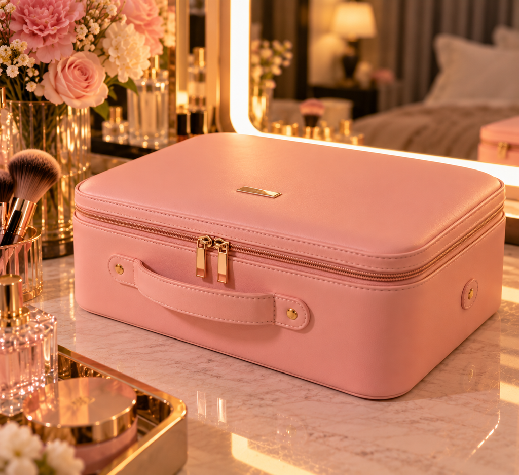 Bellisima — Mon Éclat, mallette rose fermée avec plaque dorée